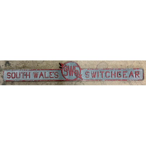 9 - METAL MAKERS PLATE,SOUTH WALES SWITCHGEAR SWS, APPROX. 92 CM (36 INCHES) LONG