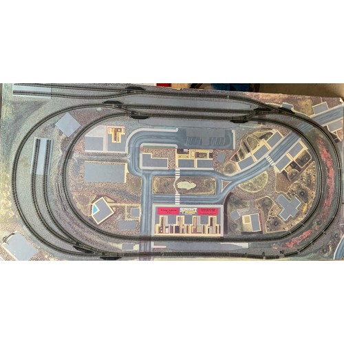 301 - N GAUGE BASIS MODEL RAILWAY LAYOUT ON BOARD, TWO LOOPS, & 8 POINTS, A GOOD STARTING POINT!, 77 X 153... 