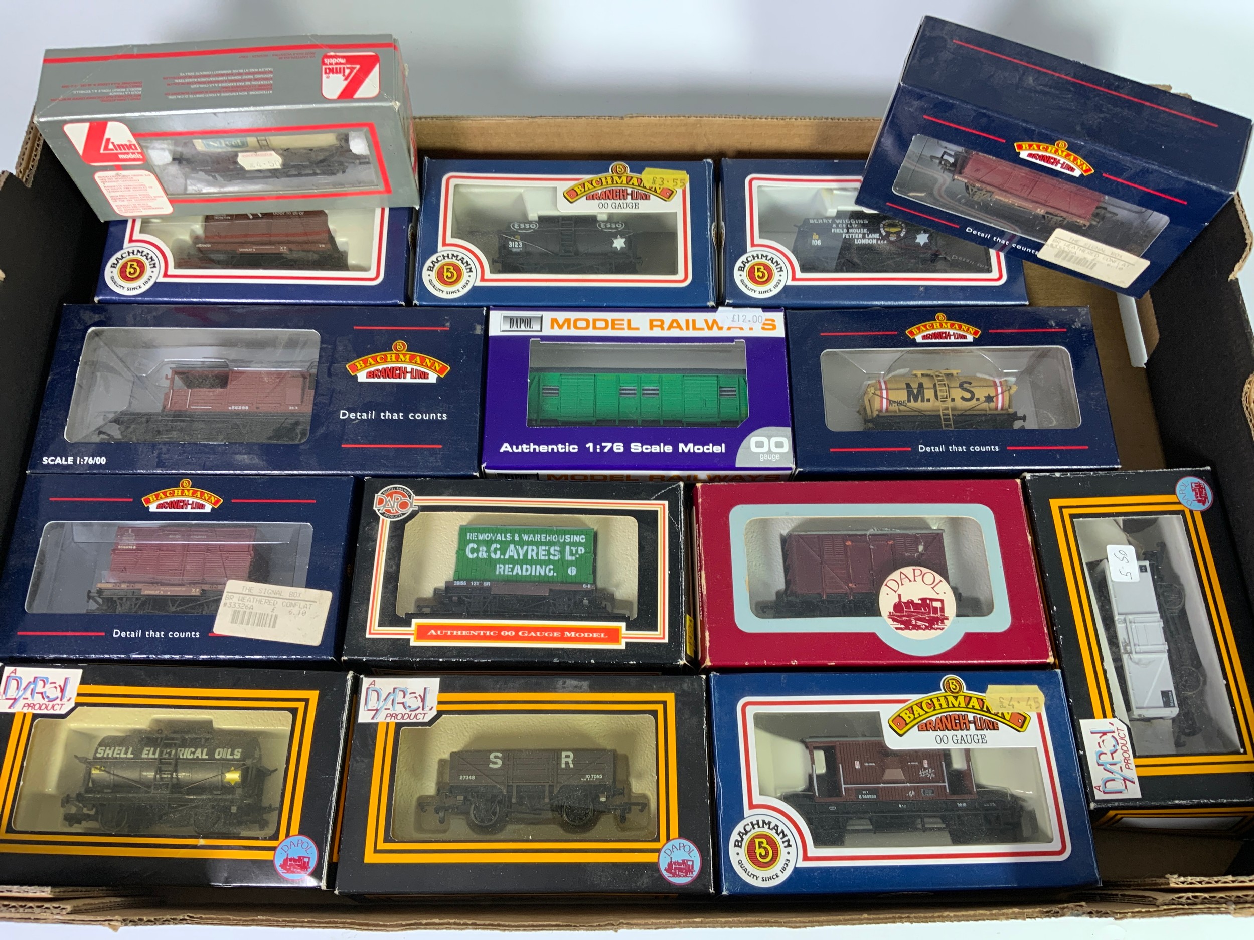 14 BOXED 00 GAUGE MODEL RAILWAY WAGONS, DAPOL CCT, BACHMANN, LIMA ...