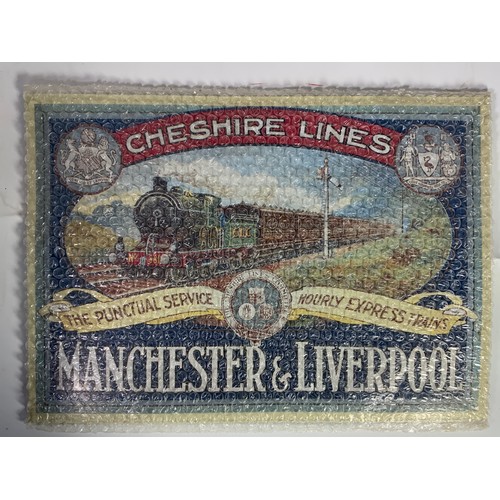 221 - REPRO METAL RAILWAY ADVERTISING SIGN, CHESHIRE LINES MANCHESTER & LIVERPOOL, LINE DRAWING OF A LT&S ... 