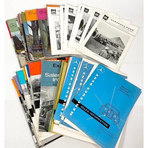 14 - MERCEDES BENZ SALES INFORMATION SHEETS LATE 1950/'S, 1960, EXPORT MAGAZINES, GERMAN MAGAZINES IN ALL... 