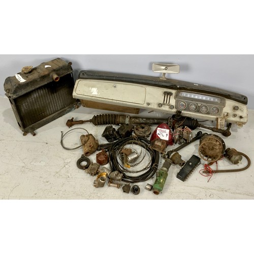 25 - SAAB 96 CAR PARTS INC. RADIATOR, LIGHT CLUISTERS, CABLES, DASHBOARD ETC.