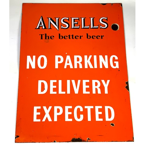 1 - ENAMEL ADVERTISING SIGN, ANSELLS, THE BETTER BEER, NO PARKING, DELIVERY EXPECTED, APPROX. 45 X 60 cm