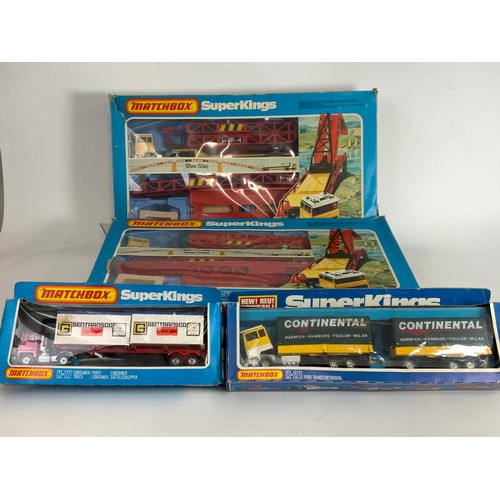 150 - MATCHBOX SUPER KING, K-44 BRIDGE LAYER, X2, K-17 & K-21 LORRYS, BOXED AS SHOWN