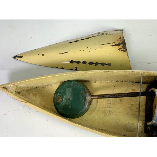 252 - A BOWMAN LIVE STEAM MODEL BOAT EAGLE, APPROX. 70 CM X 14 CM. A GOOD EXAMPLE IN ITS ORIGINAL WOODEN B... 