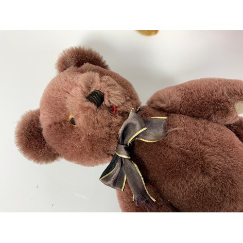 76 - TEDDY BEAR, WITH STITCHED NOSE, APPROX. 30 CM TALL, PLUS A DOLL, WITH SPEAKER, MARKED JAPAN