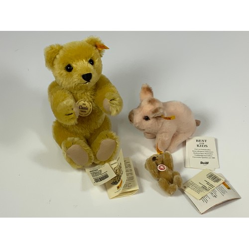 67 - STEIFF BOXED BEAR, MODERN CLASSIC 1909 TEDDY BEAR 25 MOHAIR WITH TAGS, STEIFF PIG BEST FOR KIDS, 071... 
