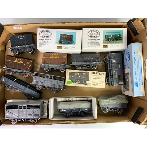 294 - 10 KIT BUILT, PARKSIDE DUNDAS & SIMILAR 0 GAUGE MODEL RAILWAY WAGONS. MOSTLY GWR BIAS, INC. CONTAINE... 