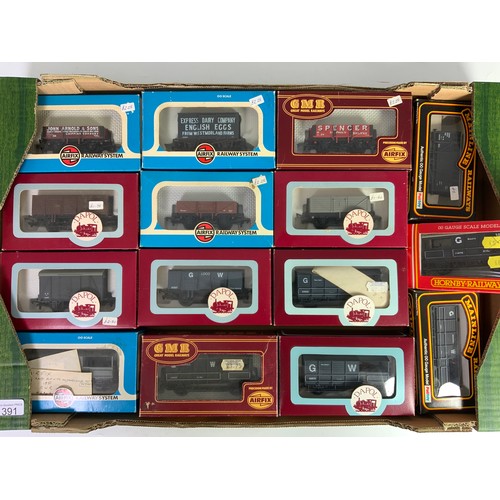 391 - 00 GAUGE MODEL RAILWAY WAGONS 15 BOXED, MIXED TYPE , DAPOL, AIRFIX, GMR, MAINLINE & HORNBY