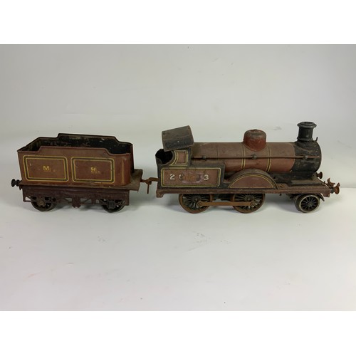 287 - GEBRUDER BING O GAUGE ELECTRIC LOCOMOTIVE WITH TENDER, MIDLAND RAILWAY, 2-4-0 & TENDER, , U/B IN NEE... 