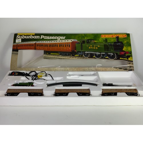 376 - HORNBY SUBURBAN PASSENGER SET WITH LOCOMOTIVE 8400, 3 COACHES, SOME TRACK , BOXED ALTHOUGH INCOMPLET... 