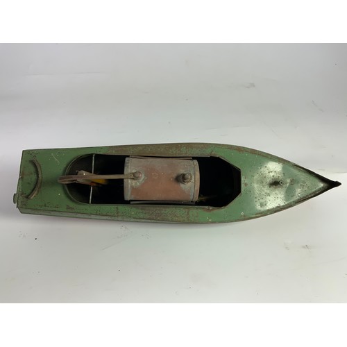 253 - A SMALLER STEAM BOAT, TIN AND SINGLE CYLINDER “LIBERTY”, APPROX 36 CM LONG