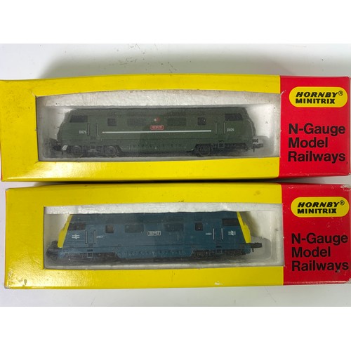 315 - MINITRIX, N GAUGE N206 WARSHIP D823 HERMES IN BR BLUE, N208 825 INTREPID IN BR GREEN, BOTH BOXED