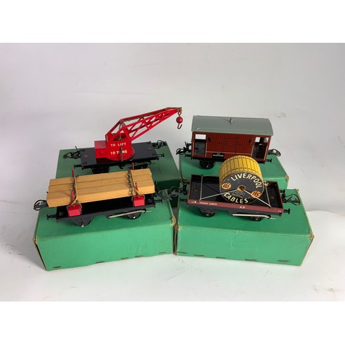 272 - HORNBY BOXED 0 GAUGE MODEL RAILWAY WAGONS, A NICE COLLECTION COMPRISING : NO 50 CRANE TRUCK, NO 50 G... 