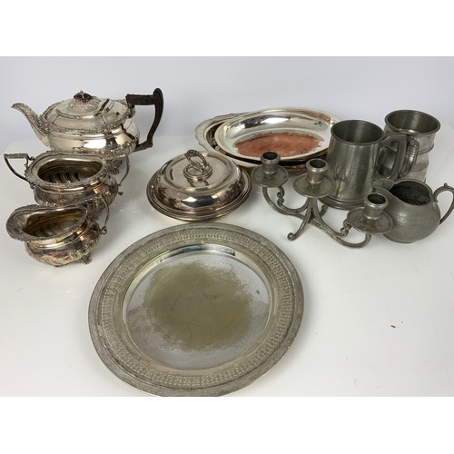 341 - TRAY OF SILVER PLATED WARE ETC INC 3 PIECE TEASET