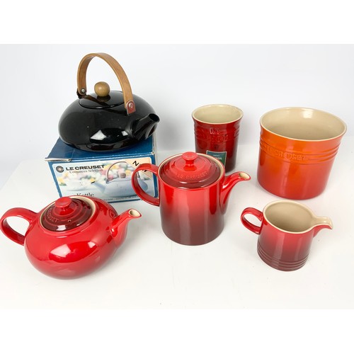 462 - LE CRUESET TEAPOTS, UNTENSIL JARS ETC