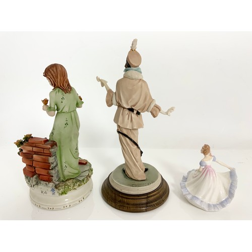 135 - 2 CAPO DI MONTE FIGURINES & ROYAL DOULTON NINETTE FIGURINE TALLEST 25cm