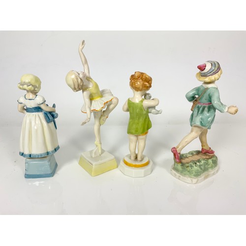 120 - 4 ROYAL WORCESTER FIGURINES  MONDAY, TUESDAY, WEDNESDAY & THURSDAY CHILD  TALLEST 22cm