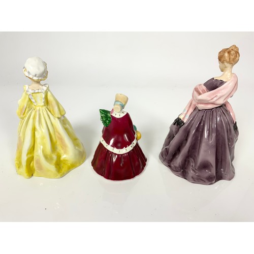 121 - 3 ROYAL WORCESTER FIGURINES FIRST DANCE, NOEL & GRANDMOTHERS DRESS TALLEST 19cm