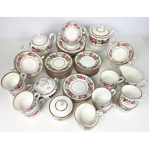 220 - ROYAL WORCESTER TEAWARE ROYAL GARDEN, COMPRISING 23 SAUCERS, 6 LARGE SAUCERS, 1 TEA POT, 1 COFFEE PO... 