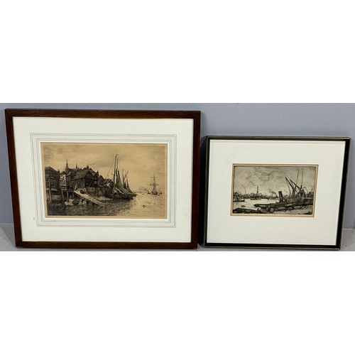 59 - D.I. SMART ETCHING DEPICTING A BUSY RIVER SCENE AND A C.E.HOLLOWAY ETCHING ALSO DEPICTING A RIVER SC... 