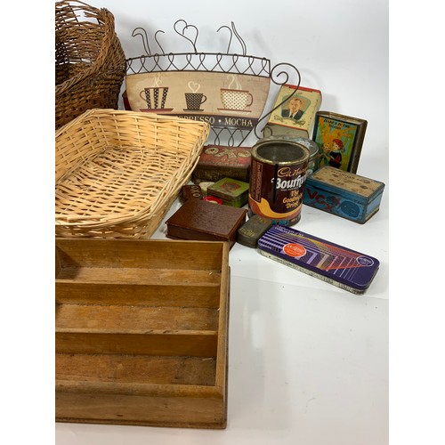 371 - VINTAGE TINS  BASKETS, ETC