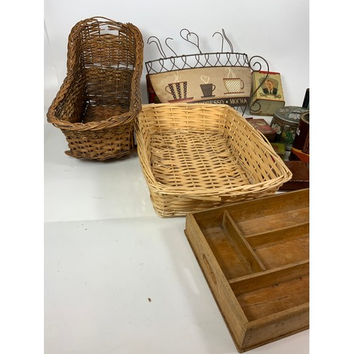 371 - VINTAGE TINS  BASKETS, ETC