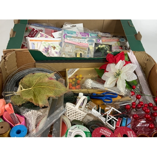 476 - 3 LARGE BOXES OF CARD & CRAFTING ITEMS, MANY UNOPENED EMBELLISHMENT ATTACHMENTS, DECORATIONS, FESTIV... 