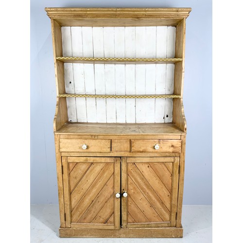 582 - VINTAGE PINE DRESSER WITH PLATE RACK 198cm TALL