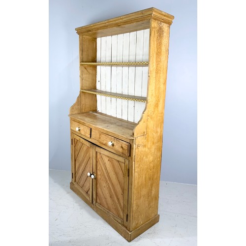 582 - VINTAGE PINE DRESSER WITH PLATE RACK 198cm TALL