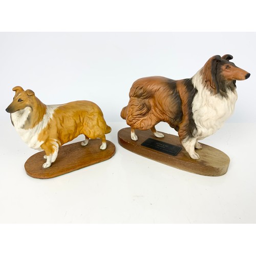 109 - 2 BESWICK MODELS OF COLLIE DOGS ON WOODEN PLINTHS