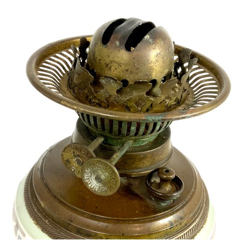 291 - PORCELAIN & BRASS OIL LAMP ON BRASS BASE