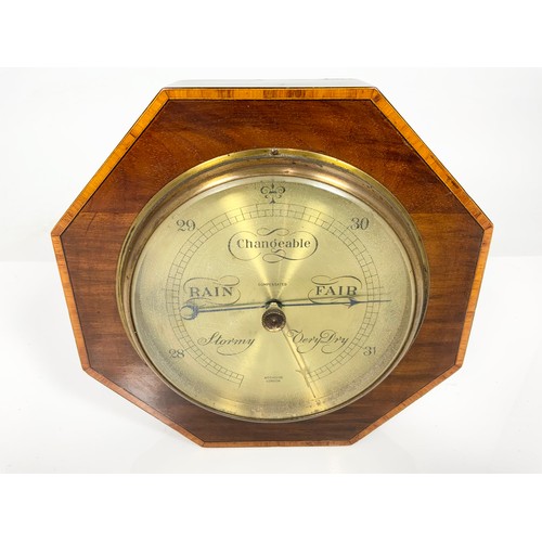 311 - OCTAGONAL MAHOGANY FRAMED ANEROID BAROMETER