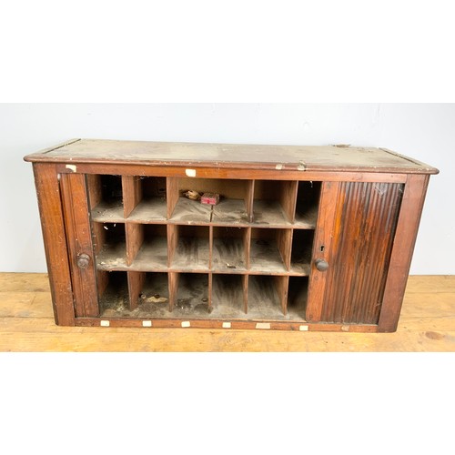 553 - CABINET WITH PIGEON HOLES AND TAMBOUR DOOR 90cm LONG