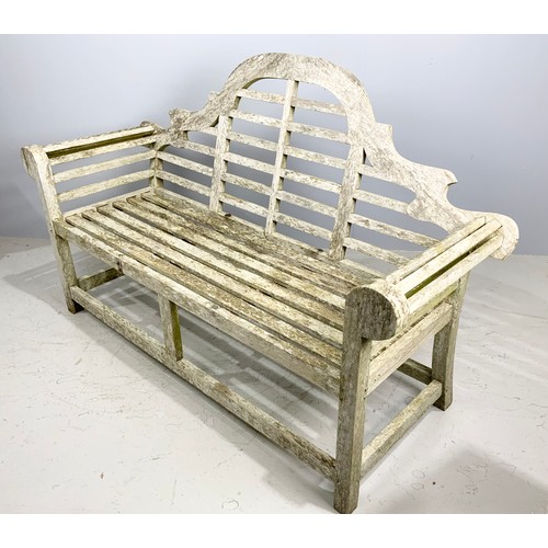 523 - TEAK GARDEN BENCH WITH. SCROLL ARMS 170cm LONG