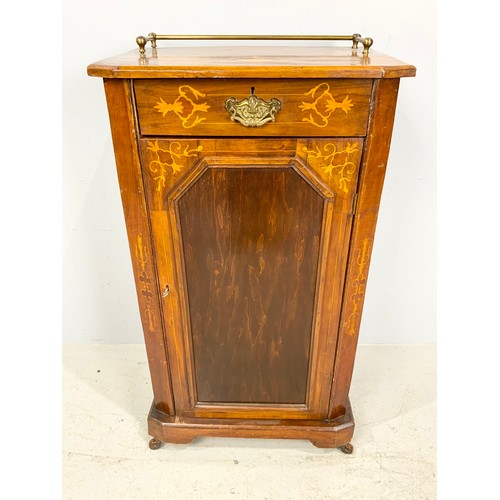 639 - PIER CABINET WITH INLAID DECORATION AND BRASS GALLERY 92cm TALL