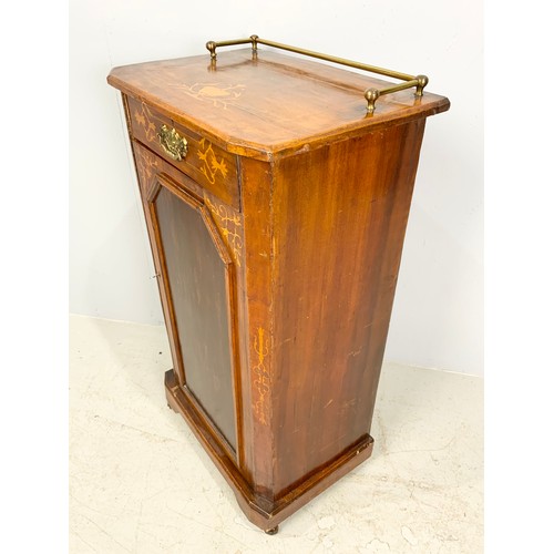 639 - PIER CABINET WITH INLAID DECORATION AND BRASS GALLERY 92cm TALL