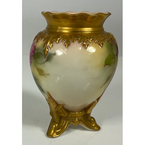 185 - ROYAL WORCESTER HAND PAINTED VASE DECORATED WITH ROSES INDISTINCTLY SIGNED