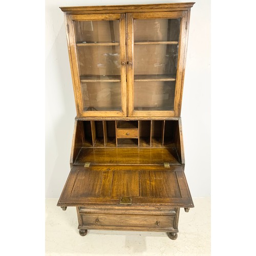 610 - OLD CHARM STYLE OAK BUREAU BOOKCASE 164cm TALL