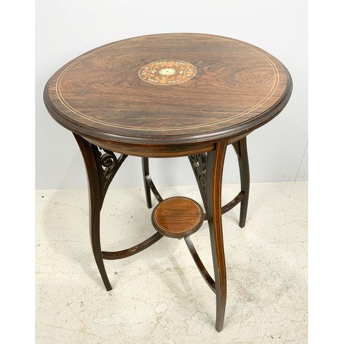 638 - UNUSUAL INLAID EDWARDIAN ROUND TOP OCCASIONAL TABLE WITH UNDER TIER 69cm TALL