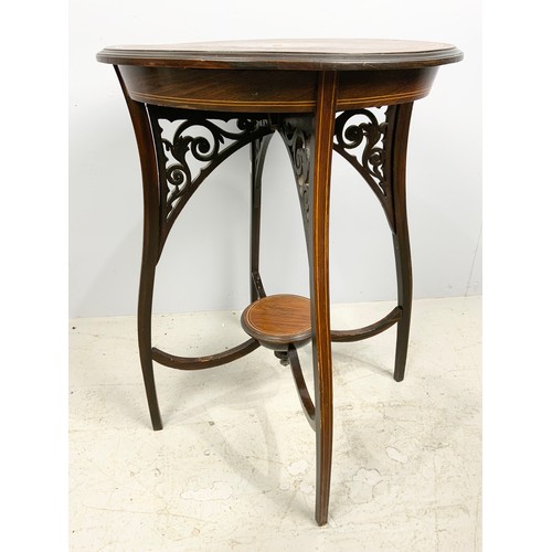 638 - UNUSUAL INLAID EDWARDIAN ROUND TOP OCCASIONAL TABLE WITH UNDER TIER 69cm TALL