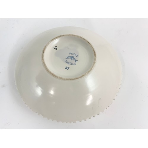 242 - POOLE POTTERY ABSCTACT BOWL WITH A DECORATIVE HAND PAINTED SCALLOPED BOWL