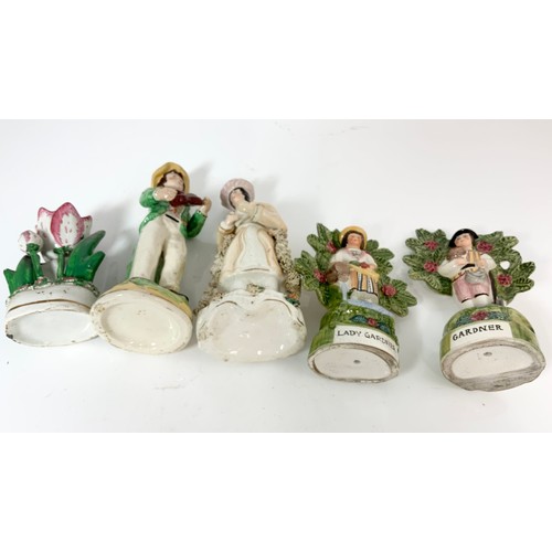 143 - 5 STAFFORDSHIRE FIGURINES  & MODELS TALLEST 20cm