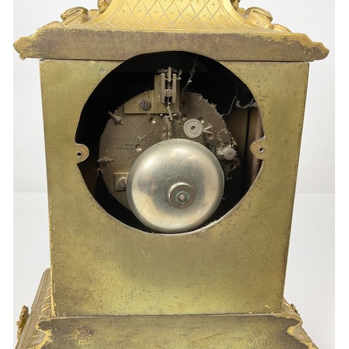 308 - GILT METAL AND PORCELAIN MANTLE CLOCK, MOVEMENT STAMPED R&G PARIS AND LONDON APPROX 39CM  TALL