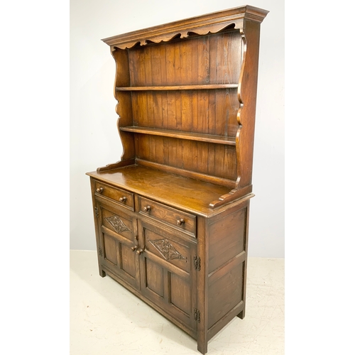 611 - OAK DRESSER WITH PLATE RACK 186cm TALL