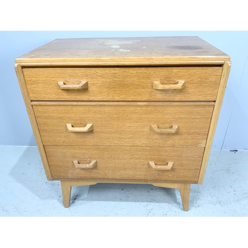 602 - LATE CENTURY EARNST GOMME FOR G PLAN CHEST OF 3 LONG DRAWERS  85cm TALL