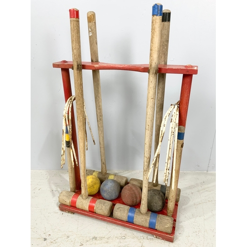 529 - VINTAGE CROQUET SET ON STAND