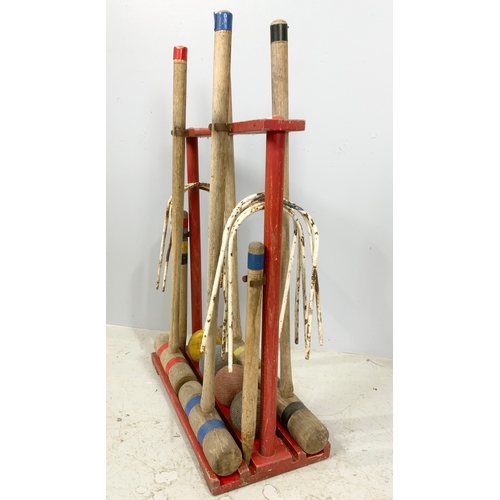 529 - VINTAGE CROQUET SET ON STAND