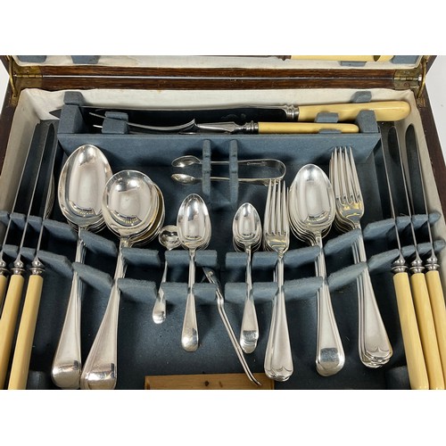 351 - OAK CANTEEN OF CUTLERY WITH MISCELLANEOUS CUTLERY ETC