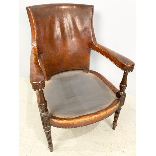 664 - LEATHER ELBOW CHAIR